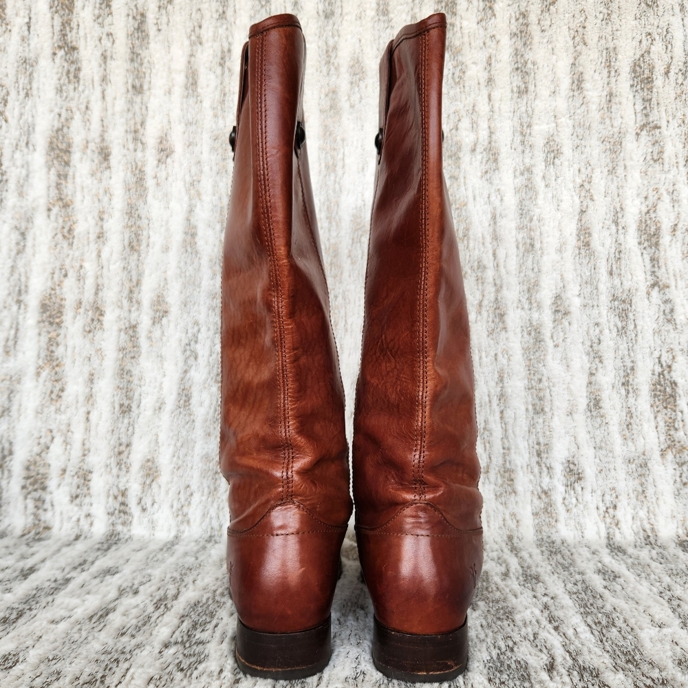 Frye "Melissa Button" Tall Riding Boots Cognac Brown Leather | Women's Size 5.5B - Picture 6 of 15